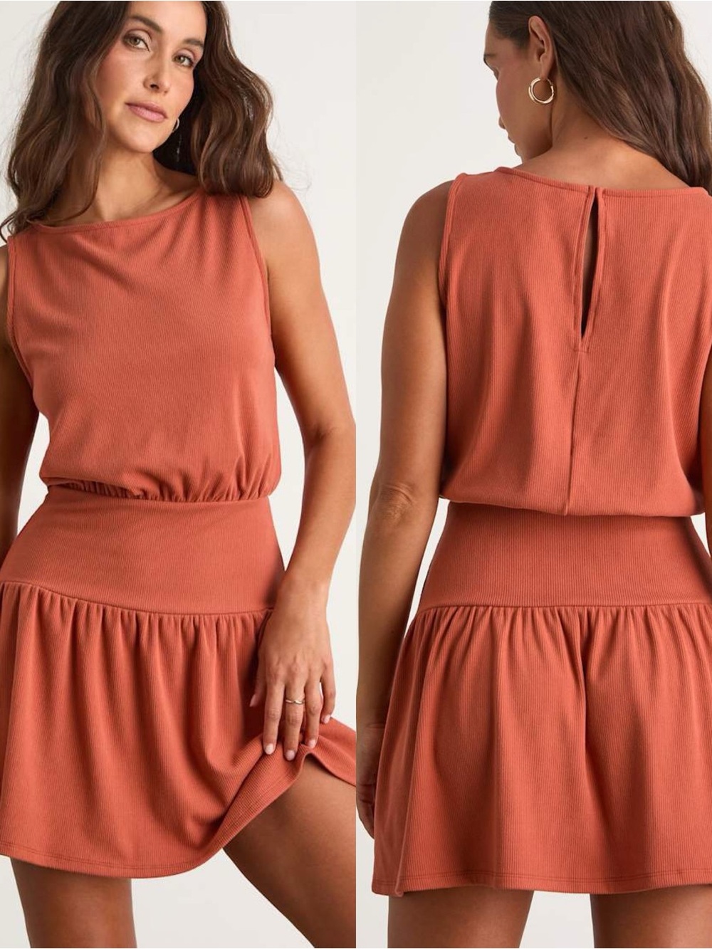 Lulus | Junie Terracotta Ribbed Knit Boat Neck Mini Dress